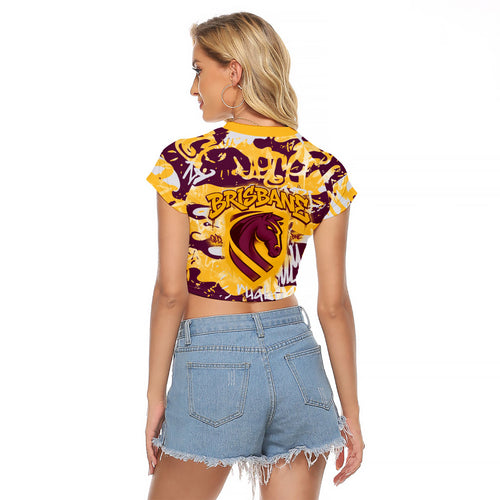 Brisbane Broncos Rugby Raglan Cropped T Shirt Graffiti Typography Urban Camo Abstract Street Style