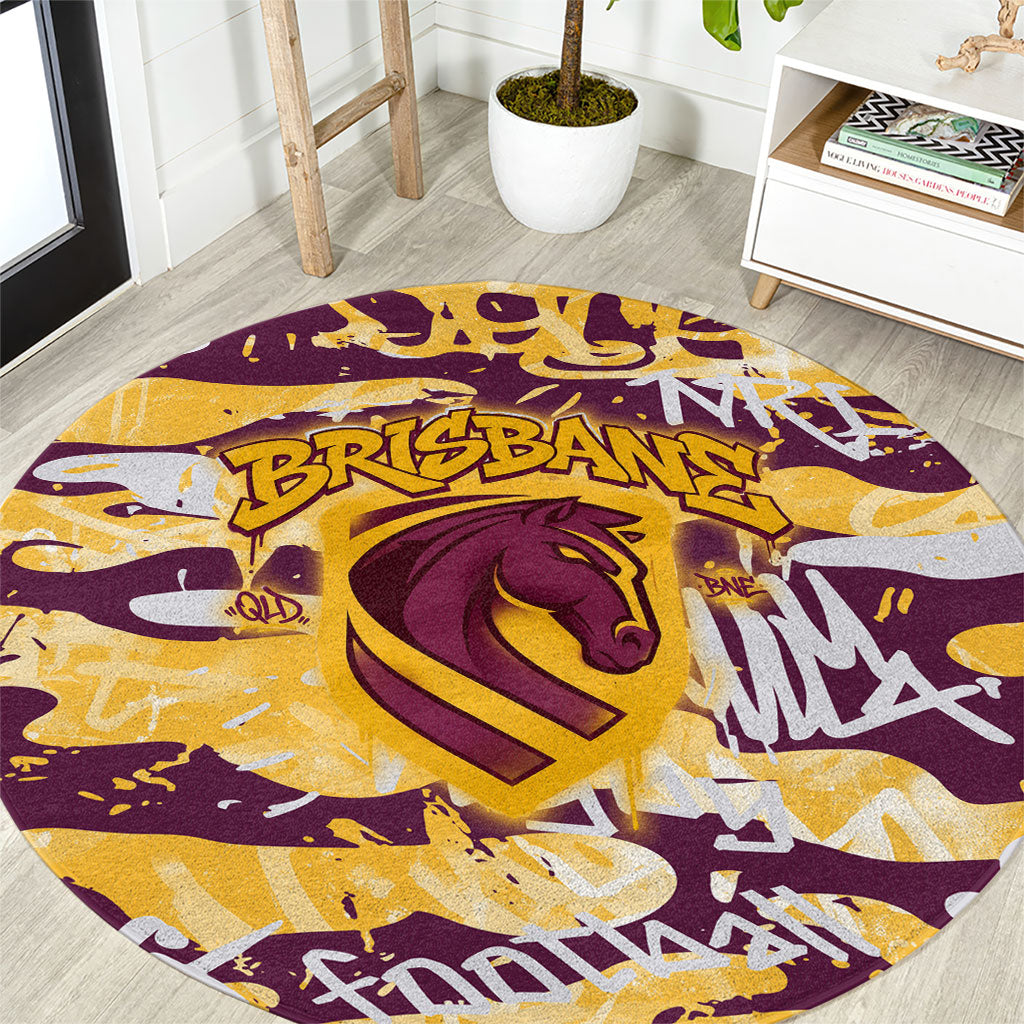 Brisbane Broncos Rugby Round Carpet Graffiti Typography Urban Camo Abstract Street Style