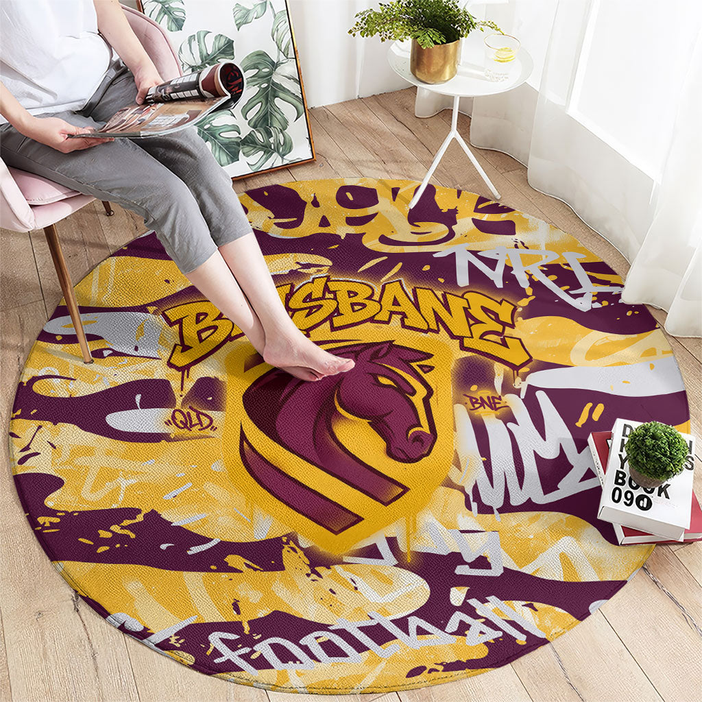 Brisbane Broncos Rugby Round Carpet Graffiti Typography Urban Camo Abstract Street Style
