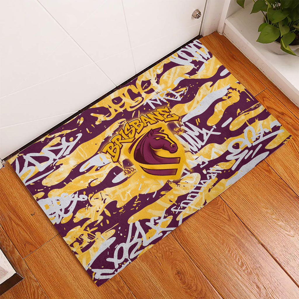 Brisbane Broncos Rugby Rubber Doormat Graffiti Typography Urban Camo Abstract Street Style