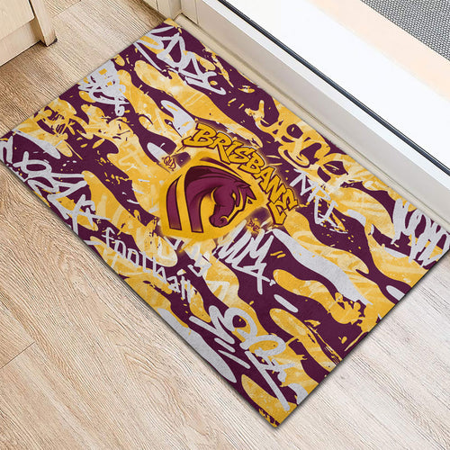 Brisbane Broncos Rugby Rubber Doormat Graffiti Typography Urban Camo Abstract Street Style