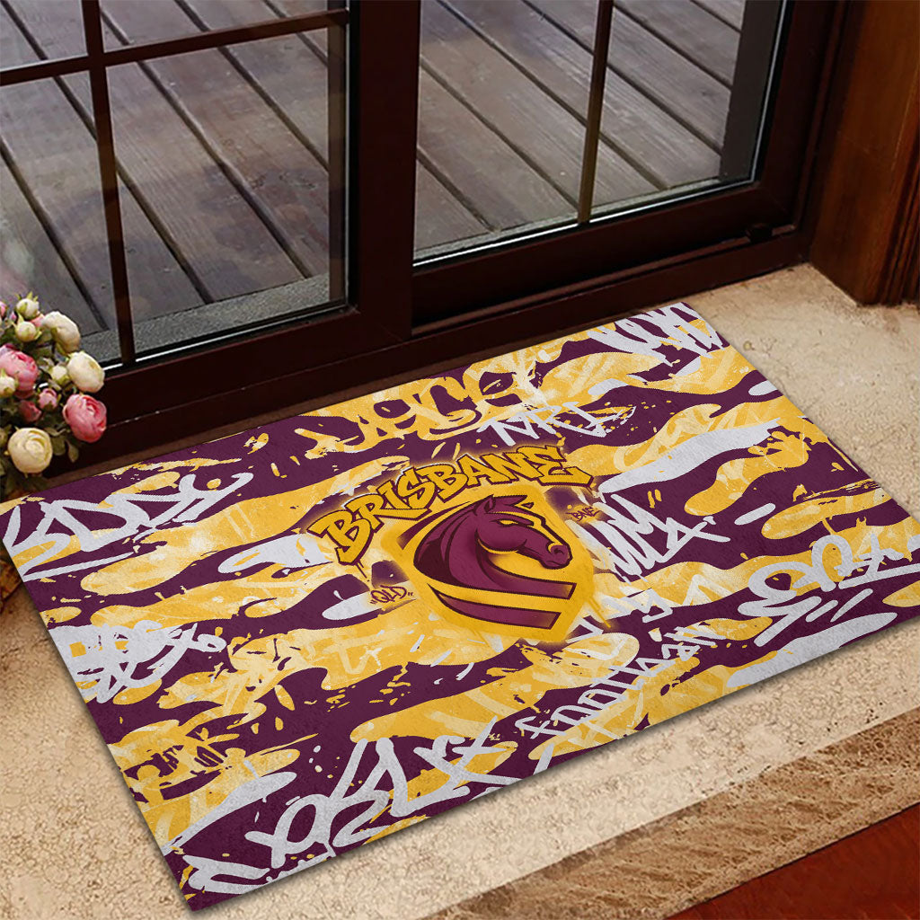 Brisbane Broncos Rugby Rubber Doormat Graffiti Typography Urban Camo Abstract Street Style