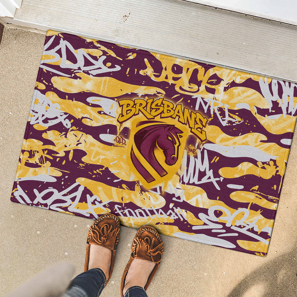 Brisbane Broncos Rugby Rubber Doormat Graffiti Typography Urban Camo Abstract Street Style