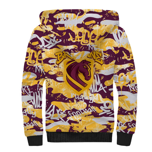 Brisbane Broncos Rugby Sherpa Hoodie Graffiti Typography Urban Camo Abstract Street Style