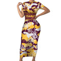 Brisbane Broncos Rugby Short Sleeve Bodycon Dress Graffiti Typography Urban Camo Abstract Street Style