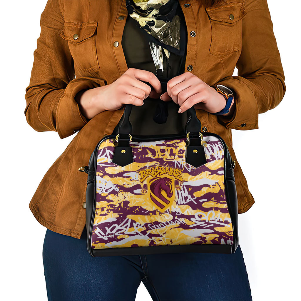 Brisbane Broncos Rugby Shoulder Handbag Graffiti Typography Urban Camo Abstract Street Style