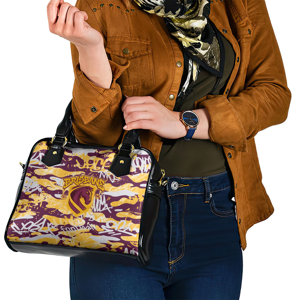 Brisbane Broncos Rugby Shoulder Handbag Graffiti Typography Urban Camo Abstract Street Style