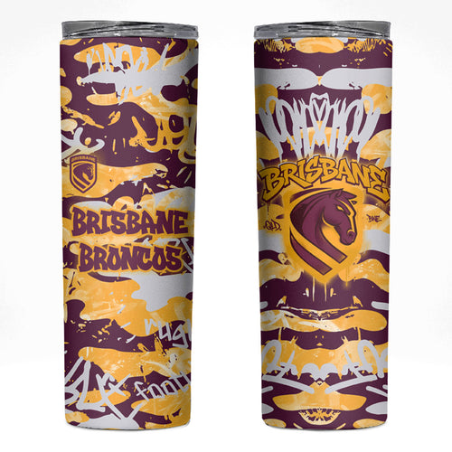 Brisbane Broncos Rugby Skinny Tumbler Graffiti Typography Urban Camo Abstract Street Style