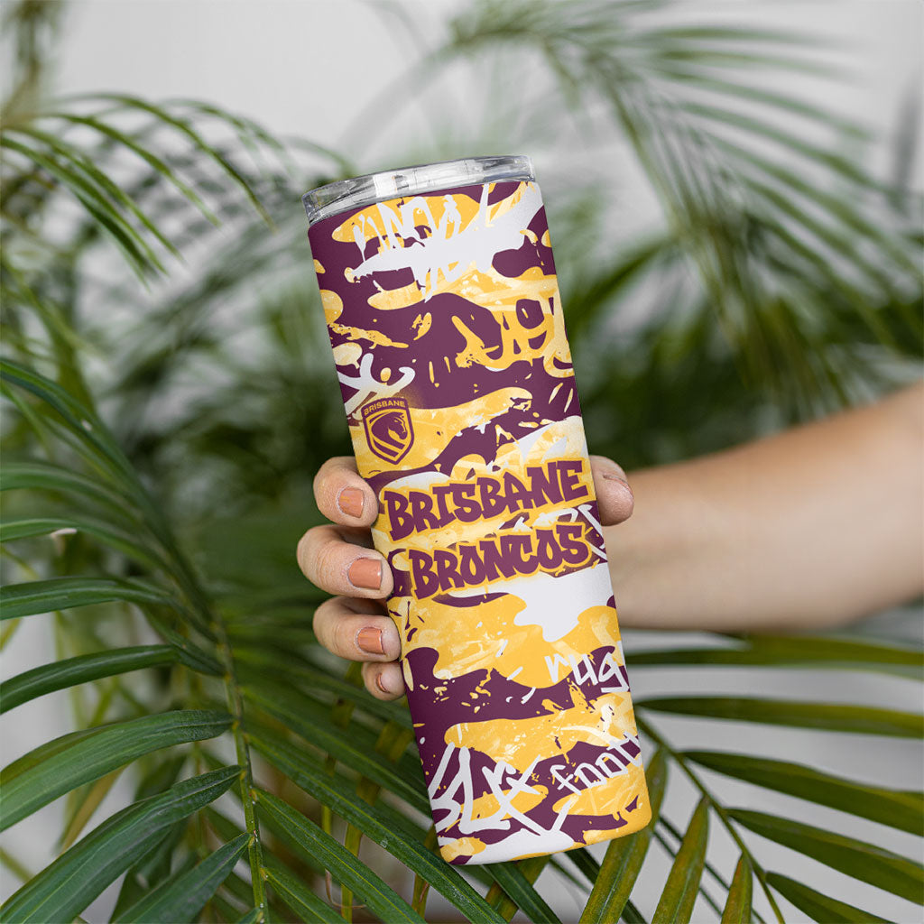 Brisbane Broncos Rugby Skinny Tumbler Graffiti Typography Urban Camo Abstract Street Style