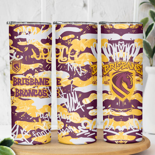 Brisbane Broncos Rugby Skinny Tumbler Graffiti Typography Urban Camo Abstract Street Style