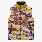 Brisbane Broncos Rugby Sleeveless Puffer Jacket Graffiti Typography Urban Camo Abstract Street Style