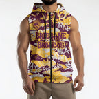 Brisbane Broncos Rugby Sleeveless Zip Hoodie Graffiti Typography Urban Camo Abstract Street Style