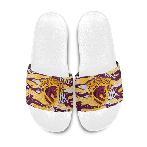Brisbane Broncos Rugby Slide Sandals Graffiti Typography Urban Camo Abstract Street Style