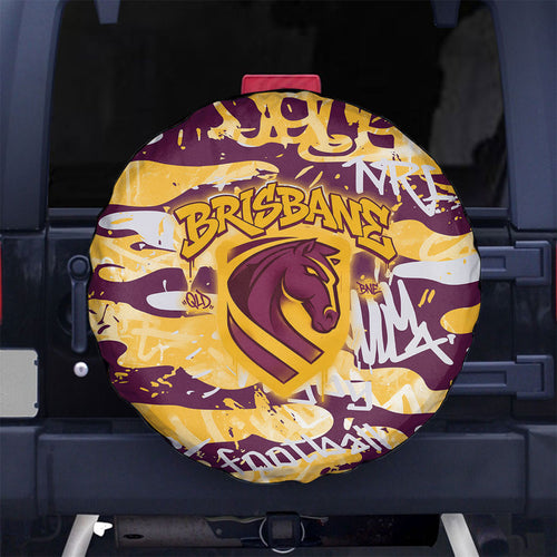Brisbane Broncos Rugby Spare Tire Cover Graffiti Typography Urban Camo Abstract Street Style