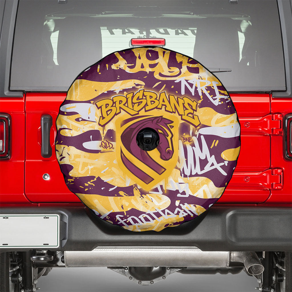 Brisbane Broncos Rugby Spare Tire Cover Graffiti Typography Urban Camo Abstract Street Style