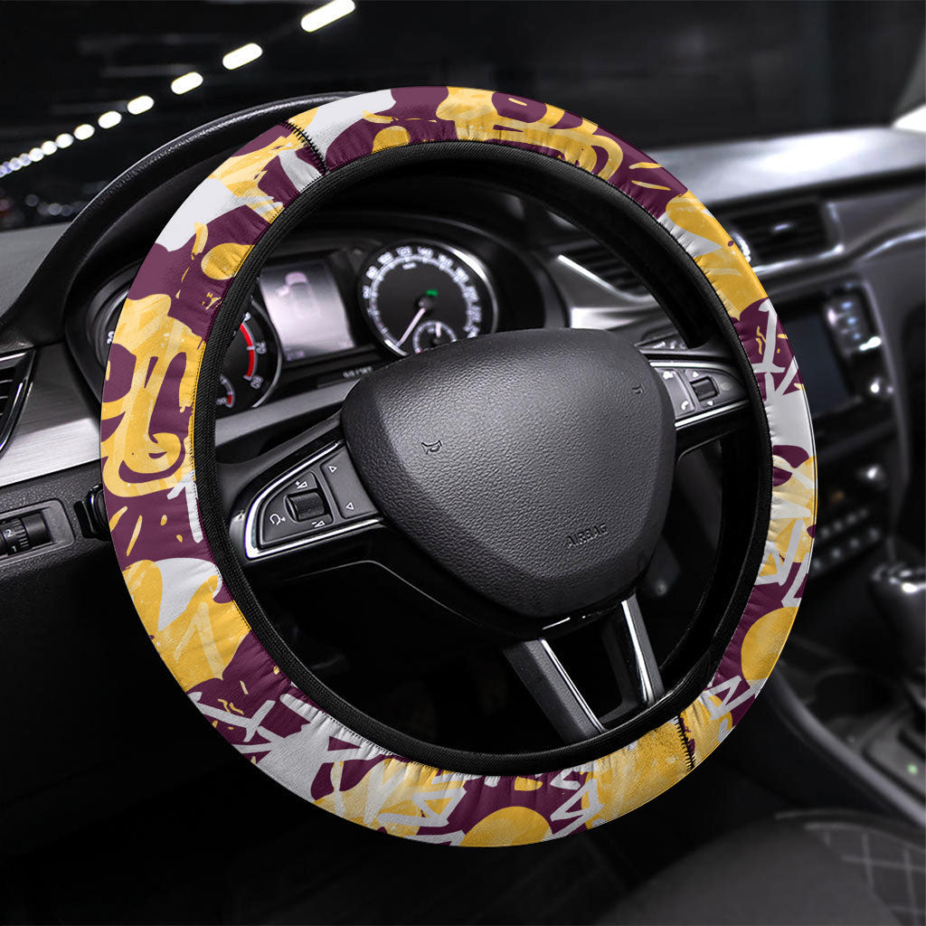 Brisbane Broncos Rugby Steering Wheel Cover Graffiti Typography Urban Camo Abstract Street Style