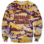 Brisbane Broncos Rugby Sweatshirt Graffiti Typography Urban Camo Abstract Street Style