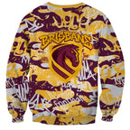 Brisbane Broncos Rugby Sweatshirt Graffiti Typography Urban Camo Abstract Street Style