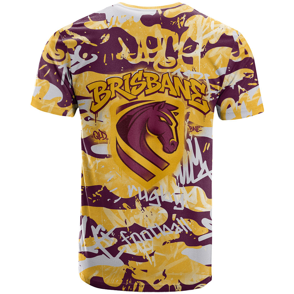 Brisbane Broncos Rugby T Shirt Graffiti Typography Urban Camo Abstract Street Style