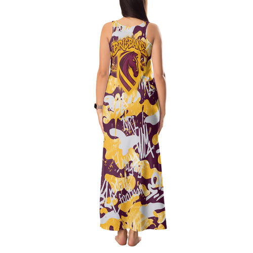 Brisbane Broncos Rugby Tank Maxi Dress Graffiti Typography Urban Camo Abstract Street Style