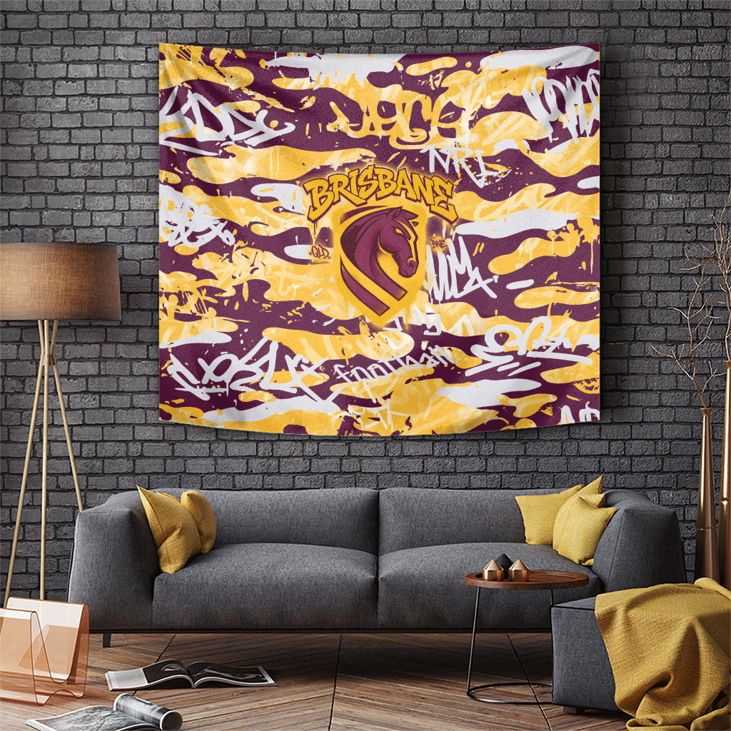 Brisbane Broncos Rugby Tapestry Graffiti Typography Urban Camo Abstract Street Style