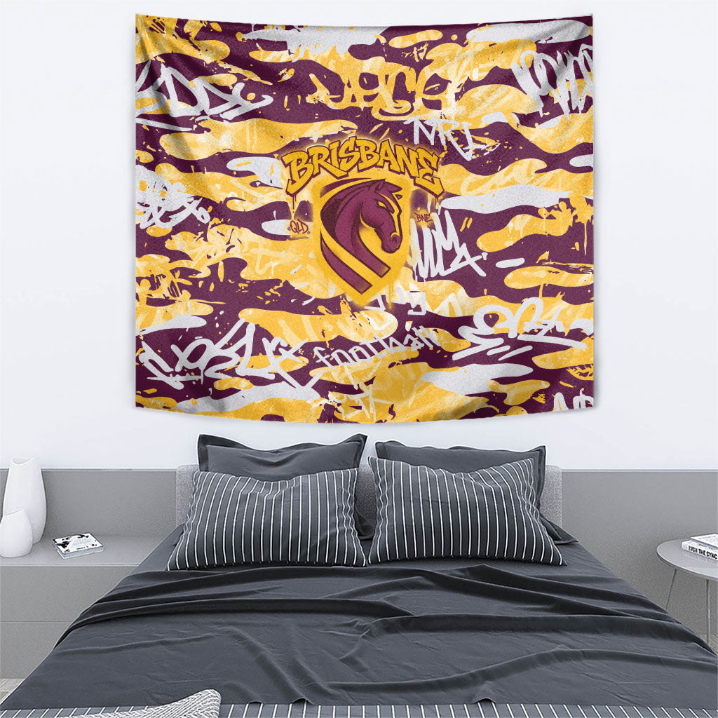 Brisbane Broncos Rugby Tapestry Graffiti Typography Urban Camo Abstract Street Style
