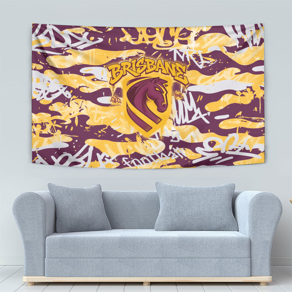 Brisbane Broncos Rugby Tapestry Graffiti Typography Urban Camo Abstract Street Style