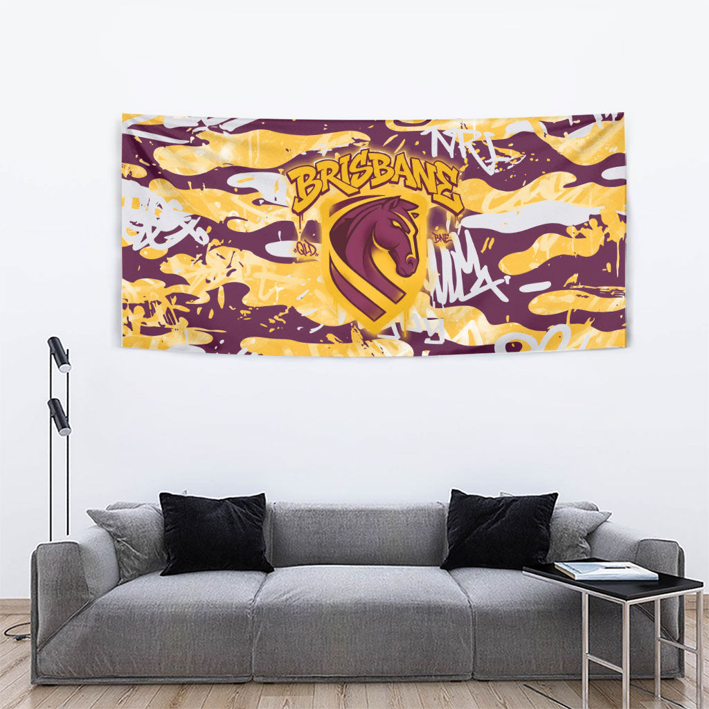 Brisbane Broncos Rugby Tapestry Graffiti Typography Urban Camo Abstract Street Style