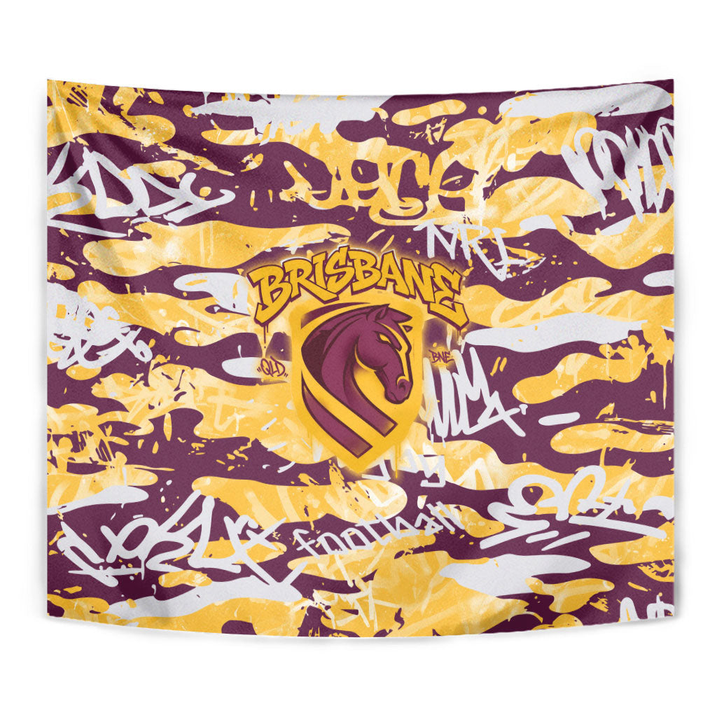 Brisbane Broncos Rugby Tapestry Graffiti Typography Urban Camo Abstract Street Style