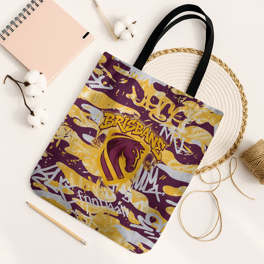 Brisbane Broncos Rugby Tote Bag Graffiti Typography Urban Camo Abstract Street Style