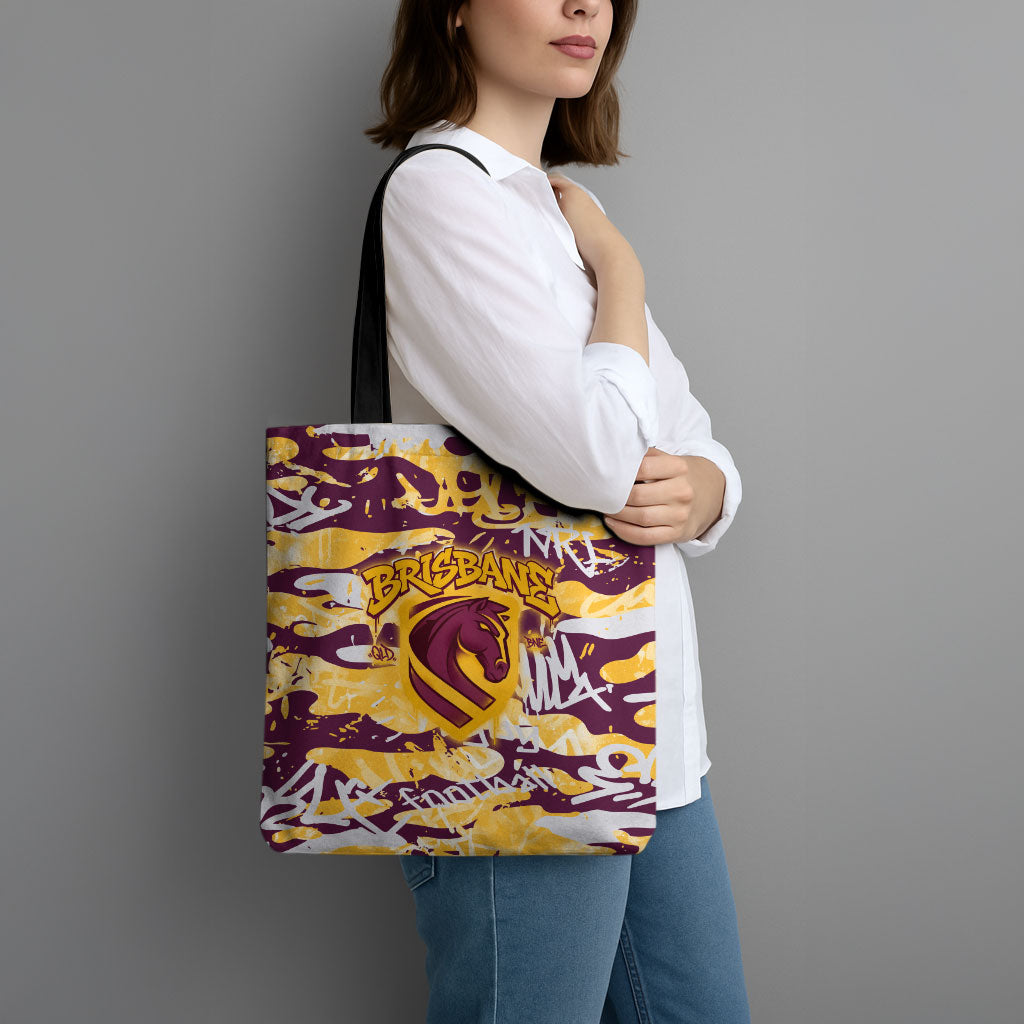 Brisbane Broncos Rugby Tote Bag Graffiti Typography Urban Camo Abstract Street Style