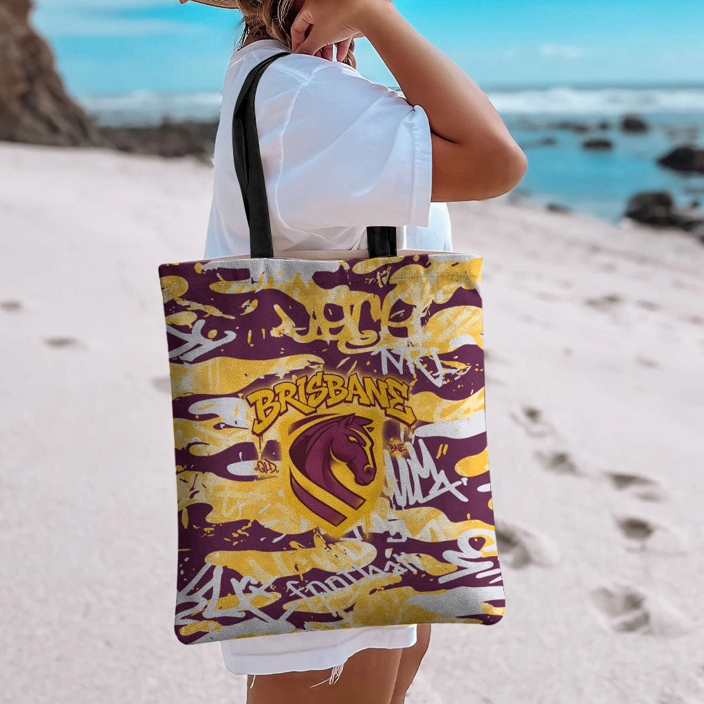 Brisbane Broncos Rugby Tote Bag Graffiti Typography Urban Camo Abstract Street Style