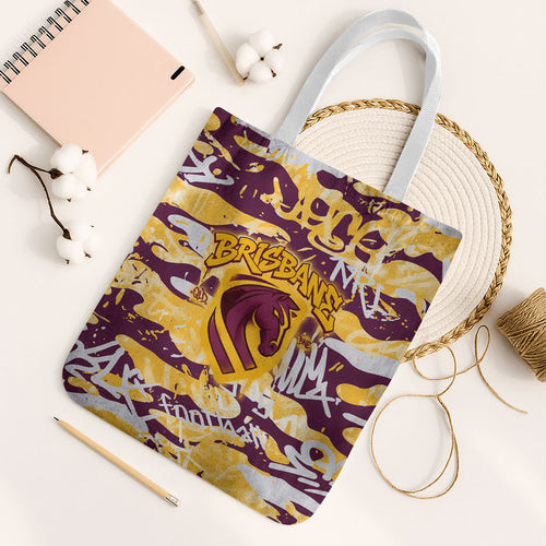 Brisbane Broncos Rugby Tote Bag Graffiti Typography Urban Camo Abstract Street Style