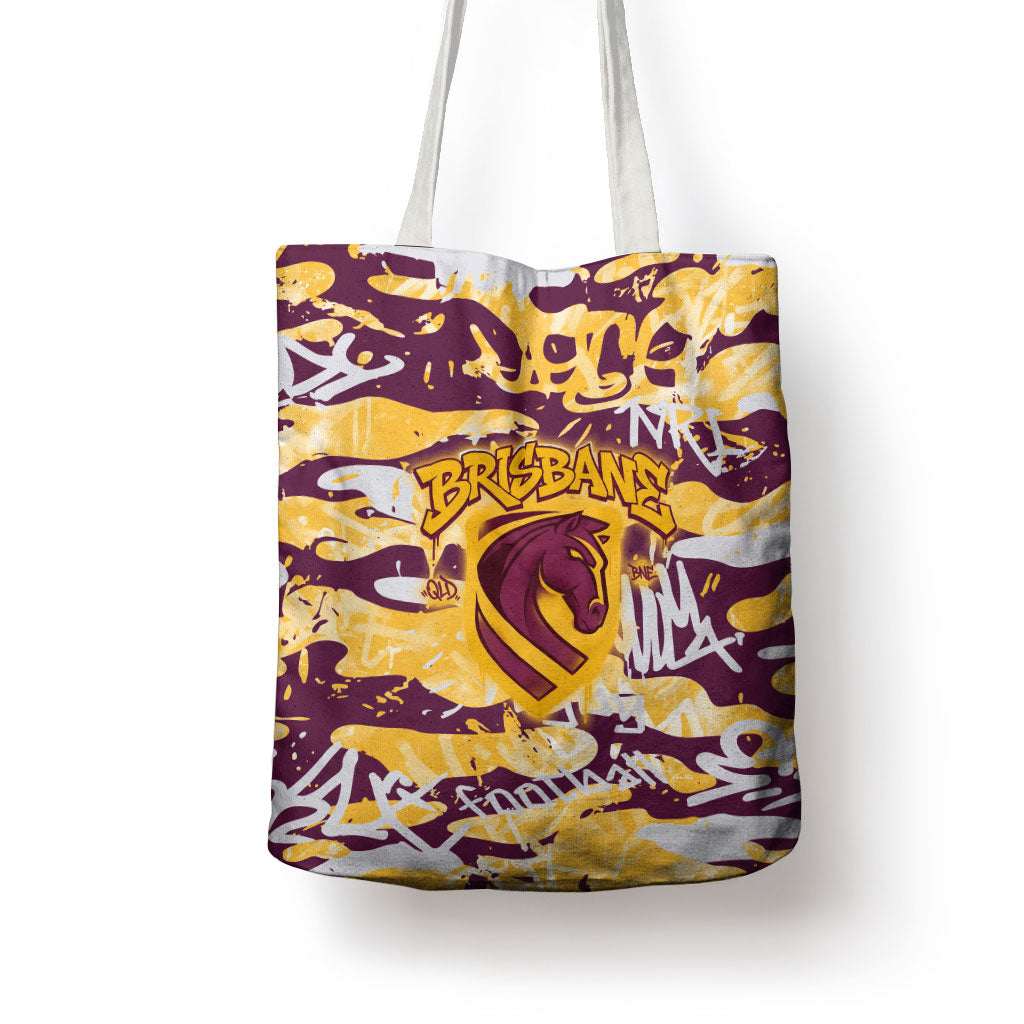 Brisbane Broncos Rugby Tote Bag Graffiti Typography Urban Camo Abstract Street Style