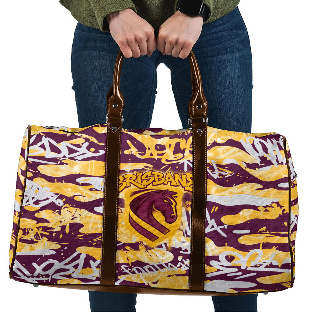 Brisbane Broncos Rugby Travel Bag Graffiti Typography Urban Camo Abstract Street Style