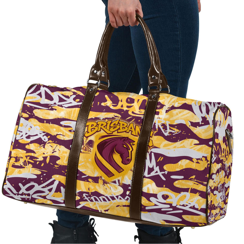 Brisbane Broncos Rugby Travel Bag Graffiti Typography Urban Camo Abstract Street Style