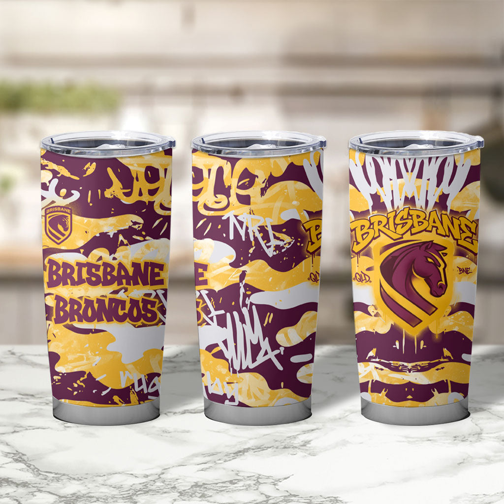Brisbane Broncos Rugby Tumbler Cup Graffiti Typography Urban Camo Abstract Street Style