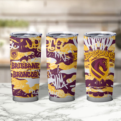 Brisbane Broncos Rugby Tumbler Cup Graffiti Typography Urban Camo Abstract Street Style