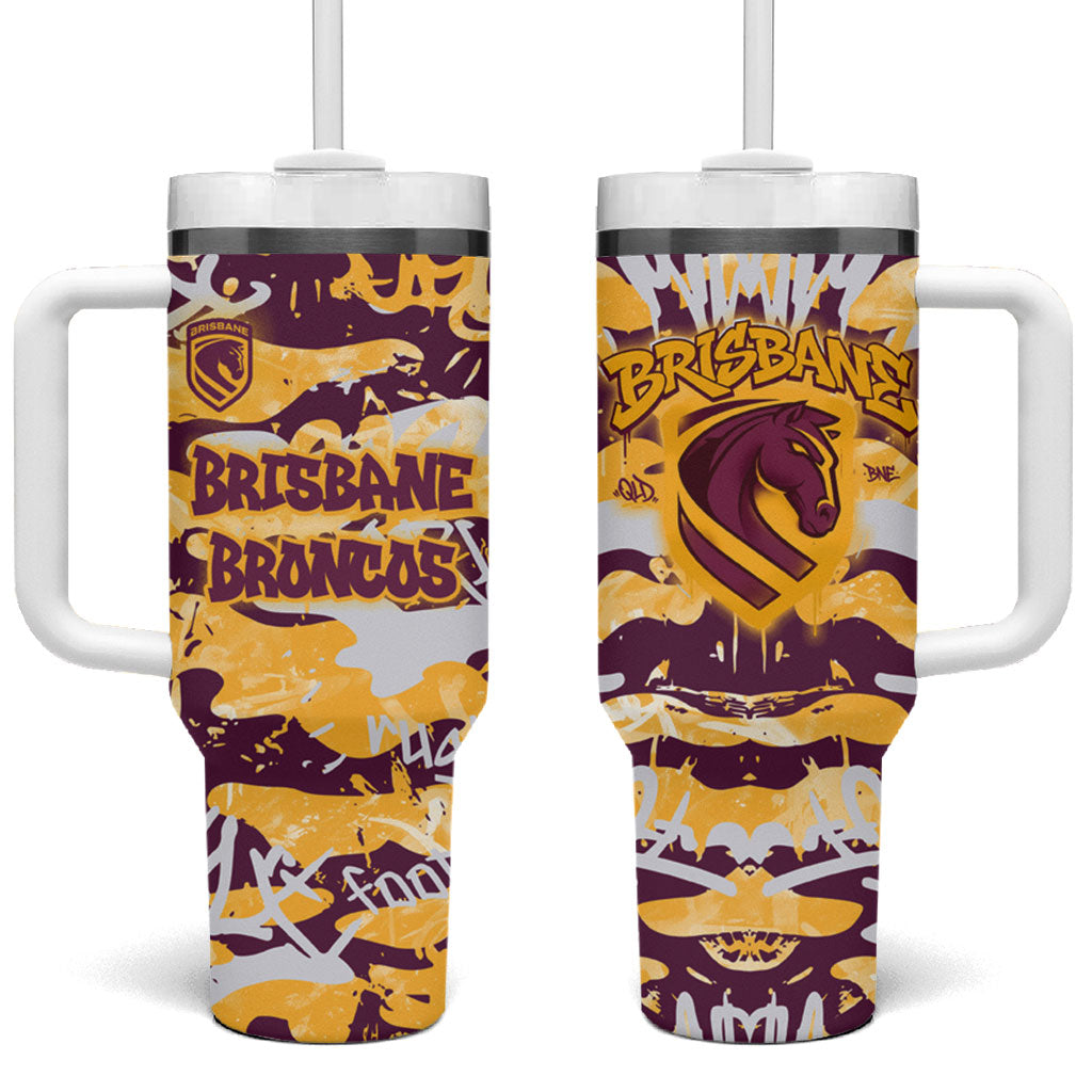 Brisbane Broncos Rugby Tumbler With Handle Graffiti Typography Urban Camo Abstract Street Style