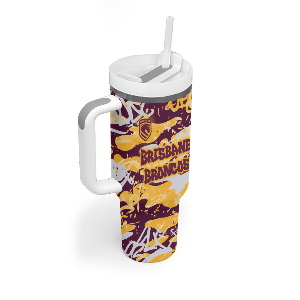 Brisbane Broncos Rugby Tumbler With Handle Graffiti Typography Urban Camo Abstract Street Style