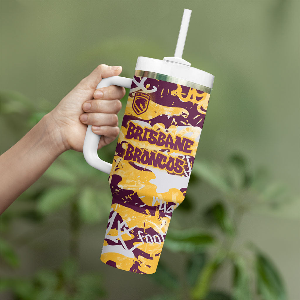 Brisbane Broncos Rugby Tumbler With Handle Graffiti Typography Urban Camo Abstract Street Style