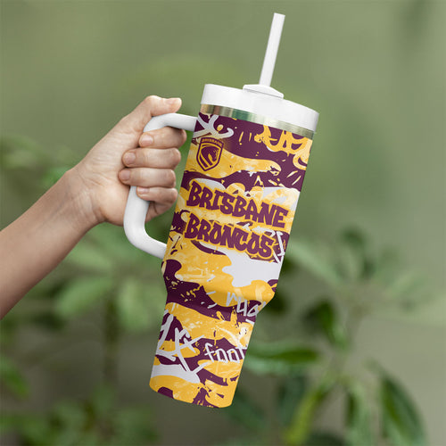 Brisbane Broncos Rugby Tumbler With Handle Graffiti Typography Urban Camo Abstract Street Style