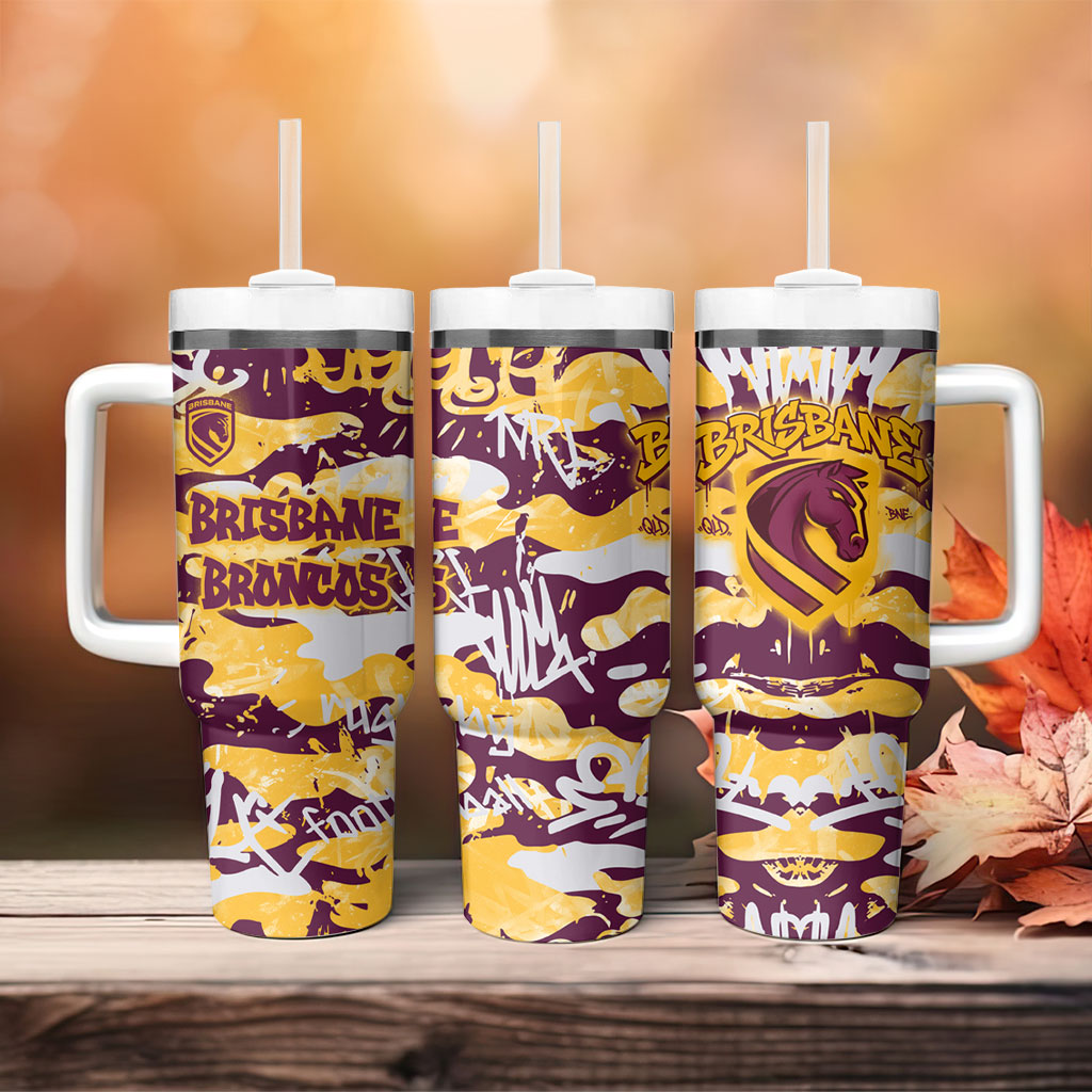 Brisbane Broncos Rugby Tumbler With Handle Graffiti Typography Urban Camo Abstract Street Style