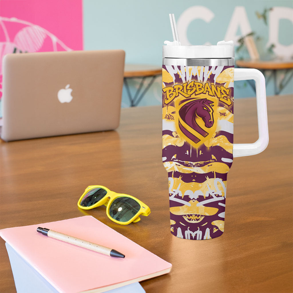 Brisbane Broncos Rugby Tumbler With Handle Graffiti Typography Urban Camo Abstract Street Style