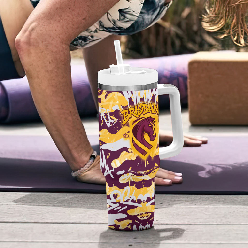 Brisbane Broncos Rugby Tumbler With Handle Graffiti Typography Urban Camo Abstract Street Style