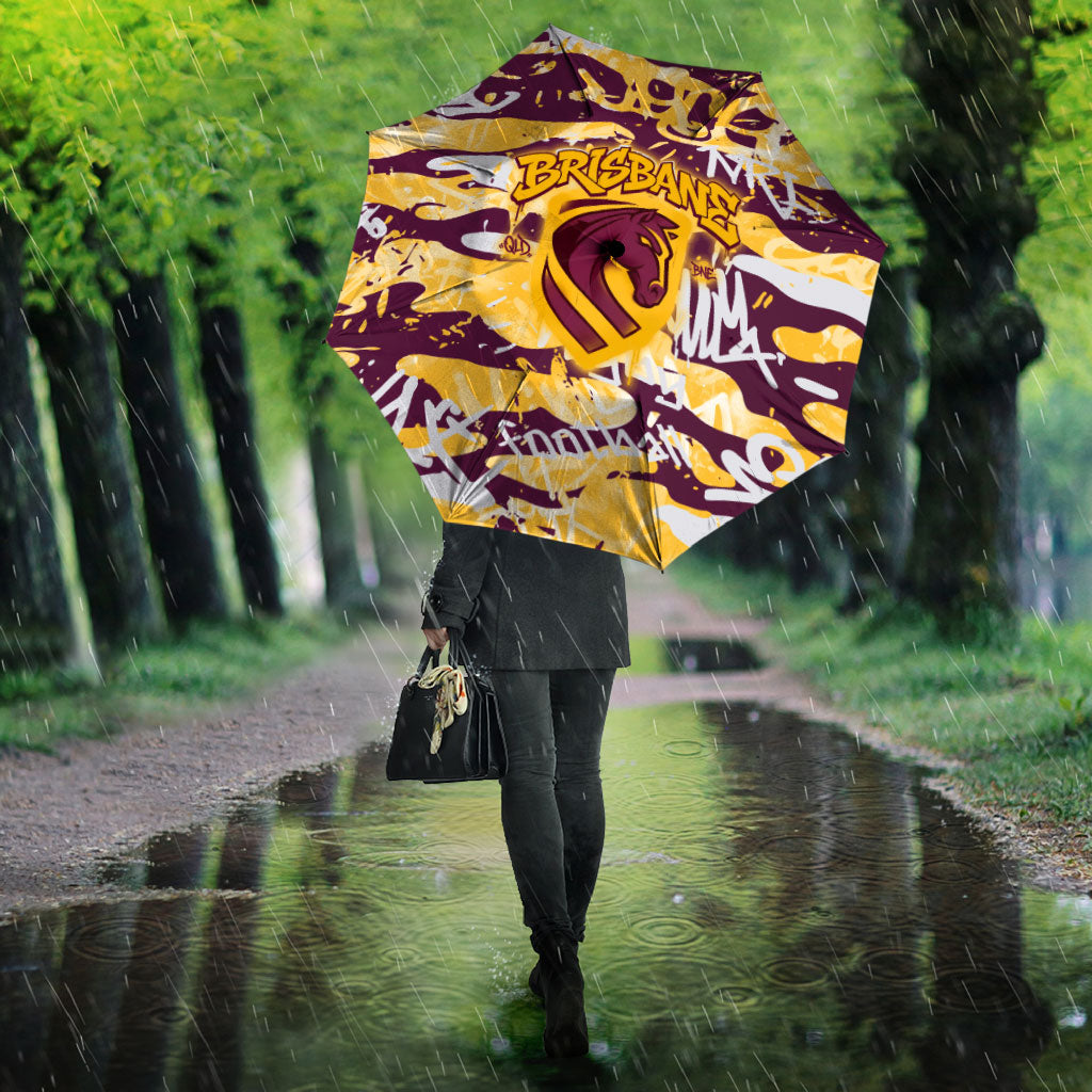 Brisbane Broncos Rugby Umbrella Graffiti Typography Urban Camo Abstract Street Style