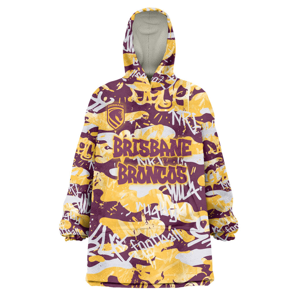 Brisbane Broncos Rugby Wearable Blanket Hoodie Graffiti Typography Urban Camo Abstract Street Style