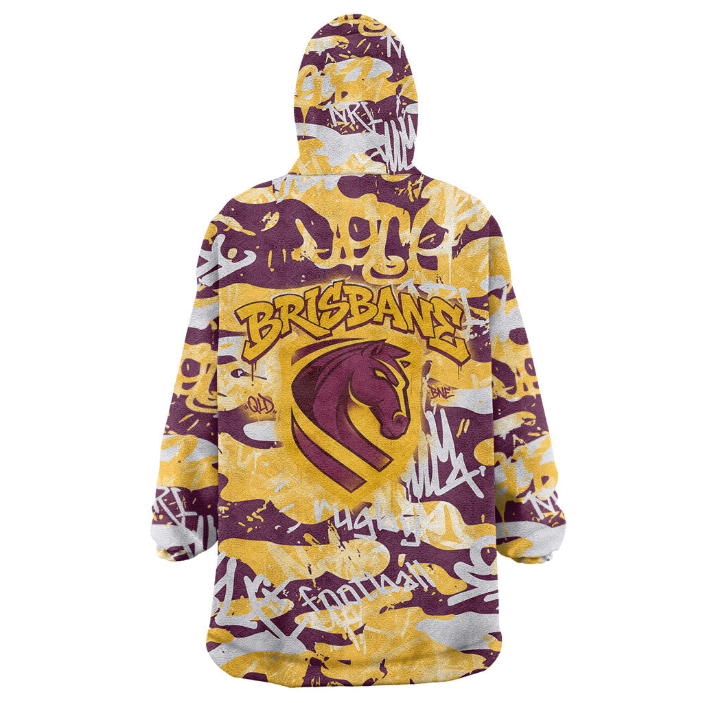 Brisbane Broncos Rugby Wearable Blanket Hoodie Graffiti Typography Urban Camo Abstract Street Style