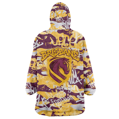 Brisbane Broncos Rugby Wearable Blanket Hoodie Graffiti Typography Urban Camo Abstract Street Style