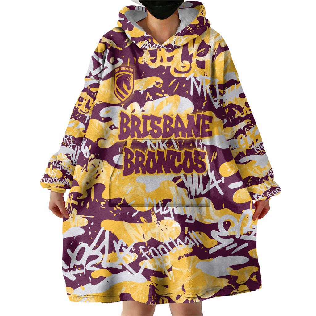 Brisbane Broncos Rugby Wearable Blanket Hoodie Graffiti Typography Urban Camo Abstract Street Style